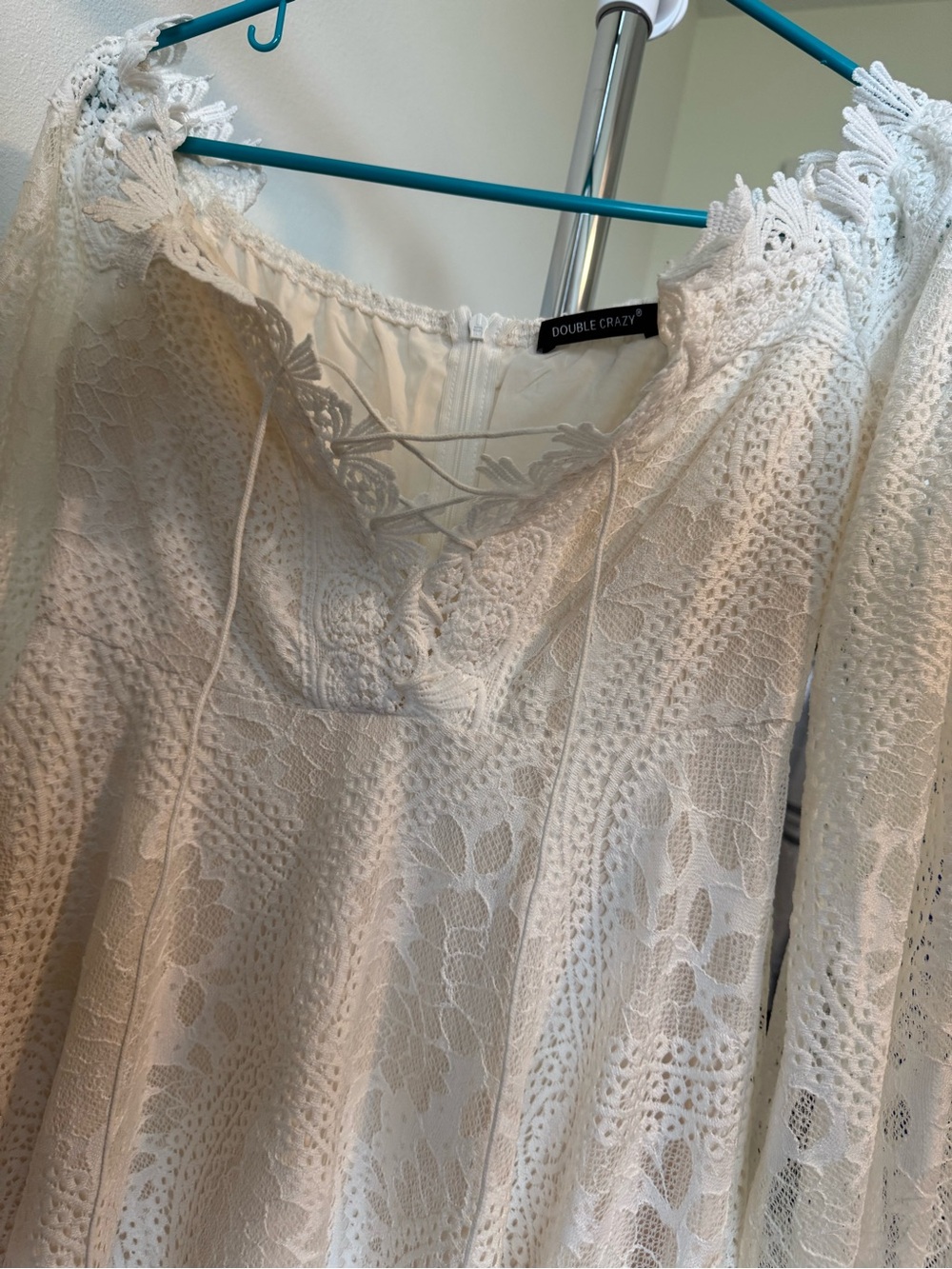 Off-White Lace Off-the-Shoulder Long Sleeve A-Line Party Dress size Small - Picture 10 of 13